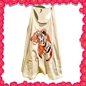 Next Level white tank top - white black orange tiger face - size large. BOGO